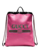 Gucci Pink Logo Print Leather Backpack - Pink & Purple