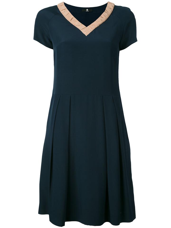 Ps By Paul Smith - V-neck Flared Dress - Women - Silk/viscose - 40, Blue, Silk/viscose