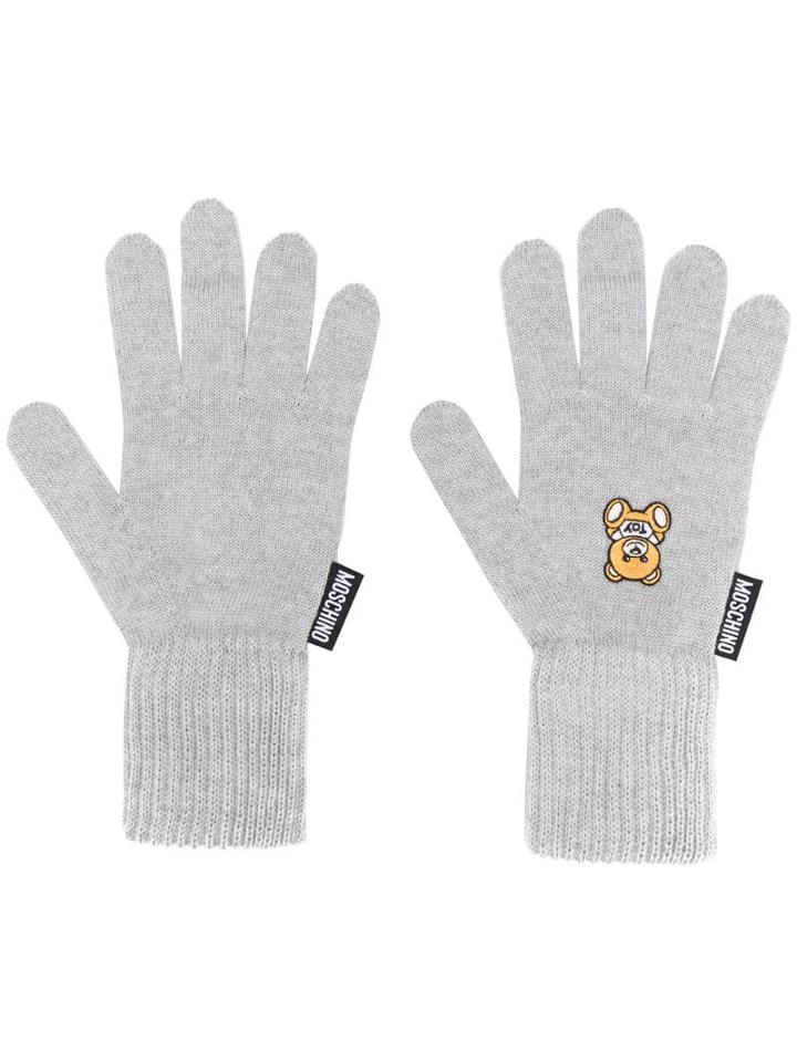 Moschino Teddy Patch Gloves - Grey