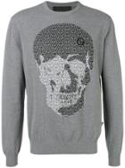 Philipp Plein Logo Skull Embroidered Sweater - Grey