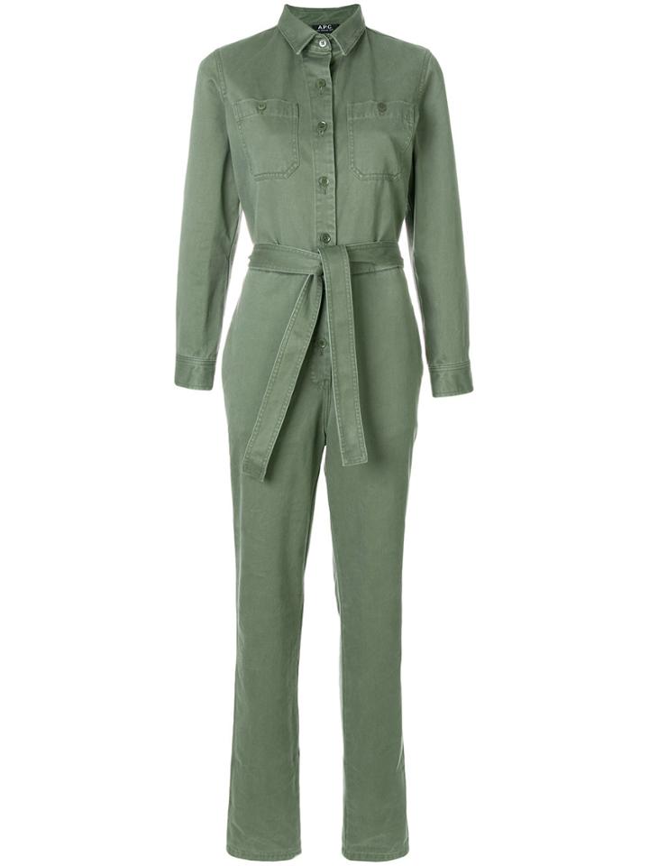 A.p.c. Belted Button Jumpsuit - Green