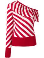 Laneus One Shoulder Striped Top - Red