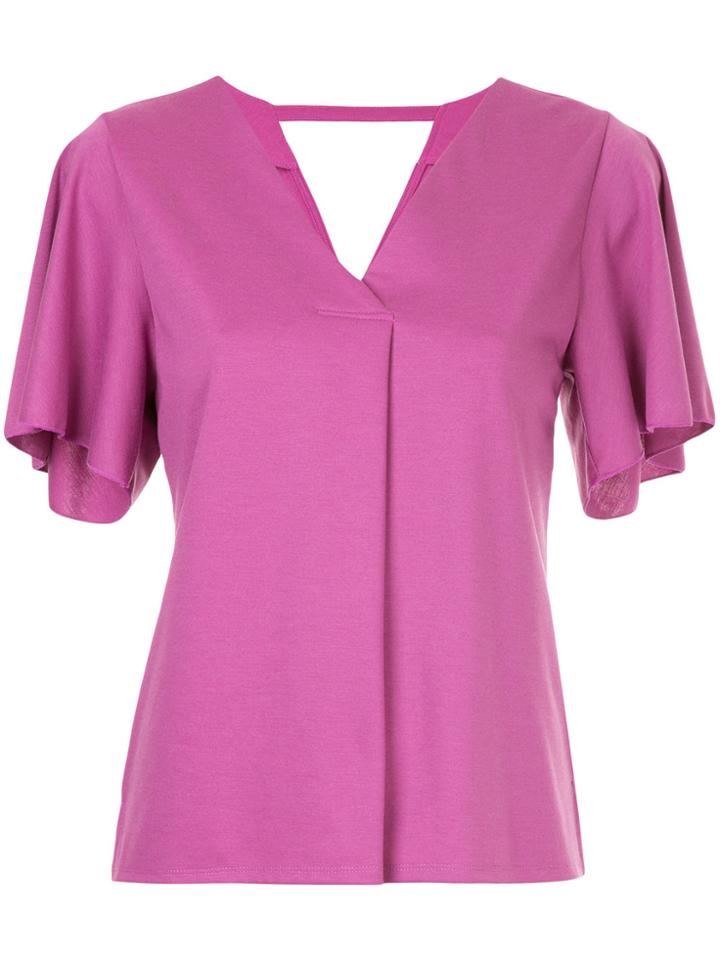 Loveless Short-sleeve Flared Blouse - Pink & Purple