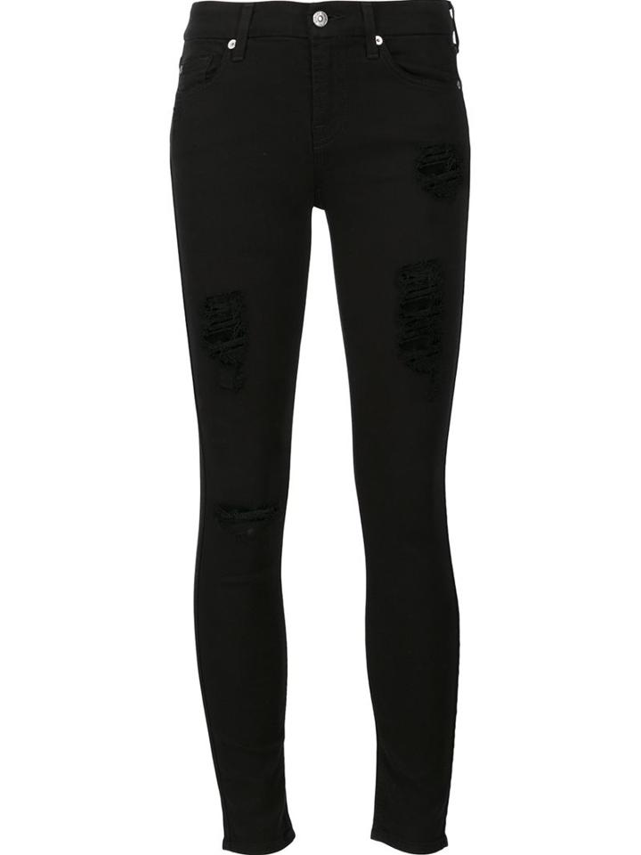 7 For All Mankind Ripped Skinny Jeans, Women's, Size: 29, Black, Cotton/polyester/spandex/elastane/rayon