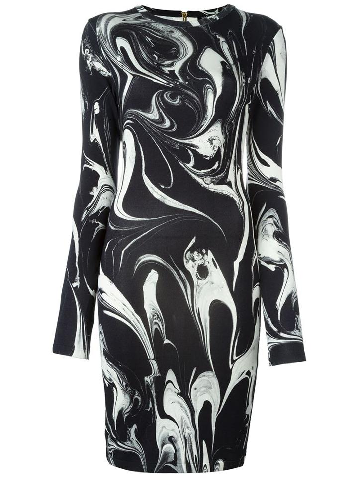 Balmain Marble Print Dress, Women's, Size: 36, Black, Polyamide/spandex/elastane/viscose