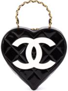 Chanel Vintage Logo Heart Clutch, Women's, Black