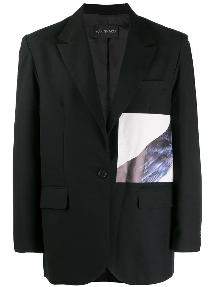 Yuiki Shimoji Crow Printed Patch Blazer - Black