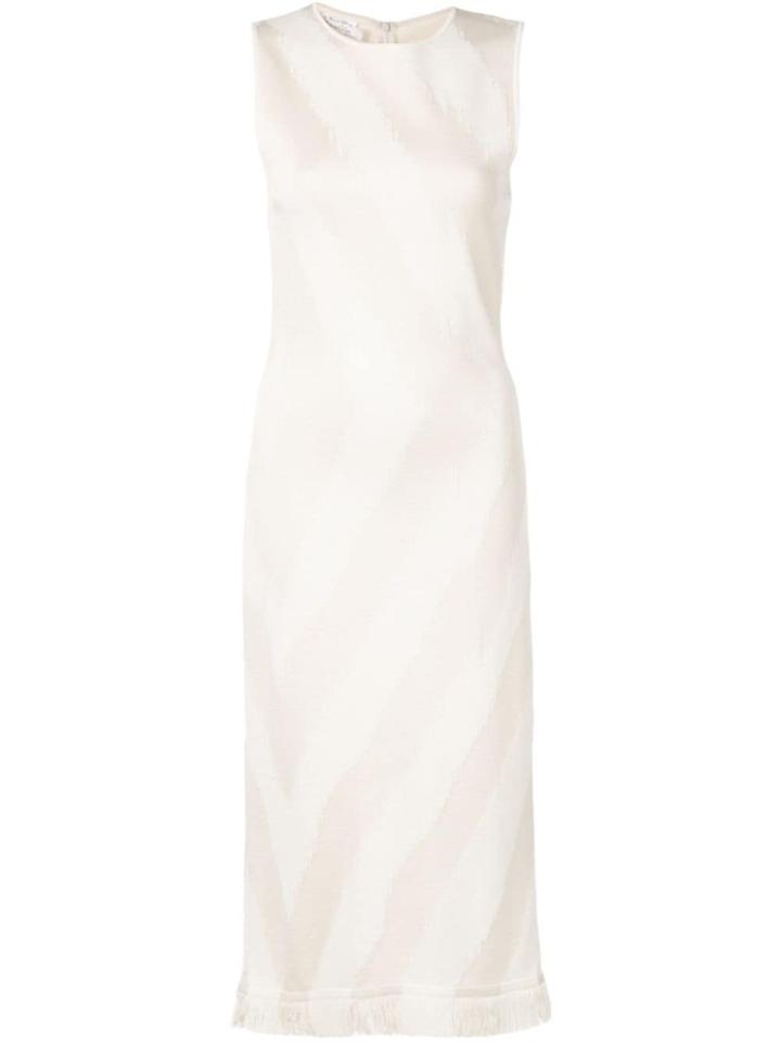 Oscar De La Renta Fringe Hem Pencil Dress - White