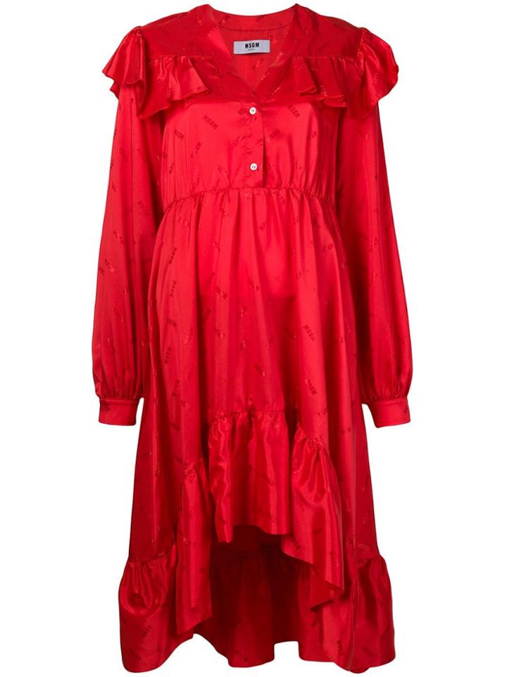 Msgm Flared Logo Print Dress