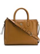 Tory Burch Logo Plaque Tote, Women's, Nude/neutrals, Leather
