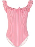 Solid & Striped Striped Ruffle Swimsuit - Red