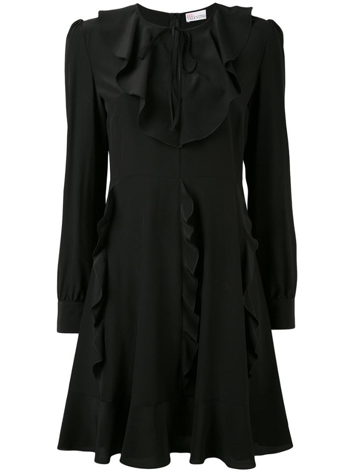 Red Valentino Ruffled Detail Flared Dress - Black