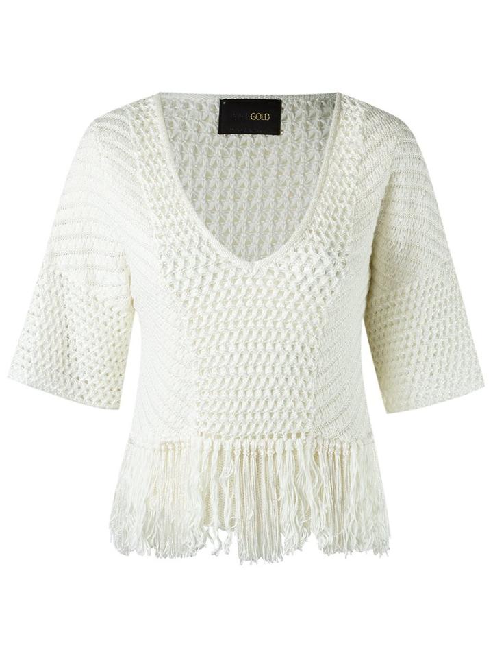 Andrea Bogosian V-neck Knit Blouse, Women's, Size: Medium, White, Cotton/viscose