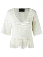 Andrea Bogosian V-neck Knit Blouse, Women's, Size: Medium, White, Cotton/viscose