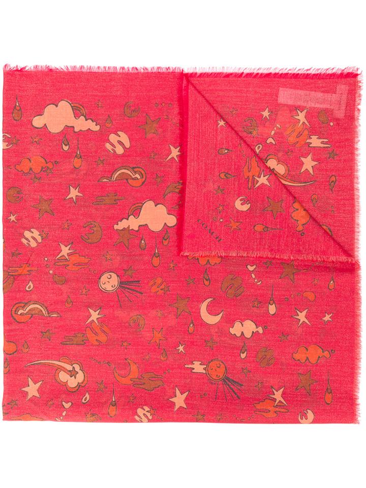 Coach Space Motif Print Scarf - Red
