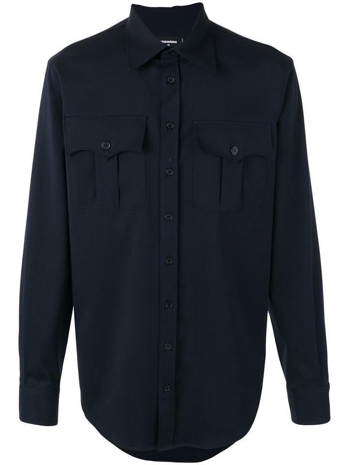 Dsquared2 Chest Pocket Shirt, Men's, Size: 54, Black, Spandex/elastane/virgin Wool