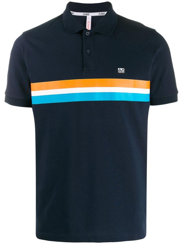 Sun 68 Chest Stripes Polo Shirt - Blue