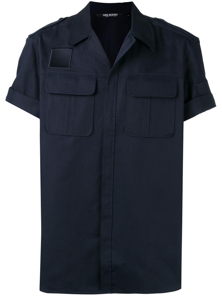 Neil Barrett Concealed Placket Shortsleeved Shirt - Blue