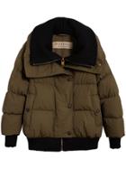 Burberry Oversized Rib Knit Collar Down-filled Bomber Jacket - Green