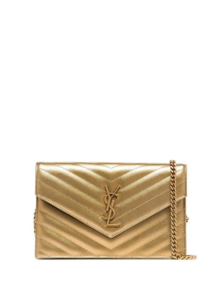 Saint Laurent Quilted Envelope Clutch - Gold