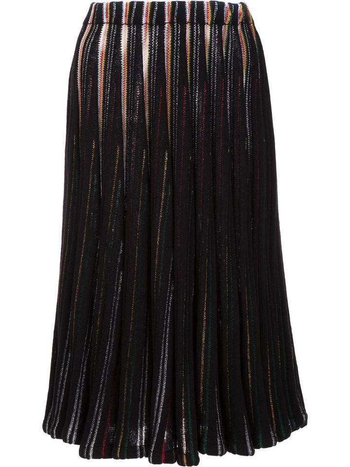 Adam Lippes - Stripe Effect Pleated Skirt - Women - Cotton - 0, Women's, Black, Cotton
