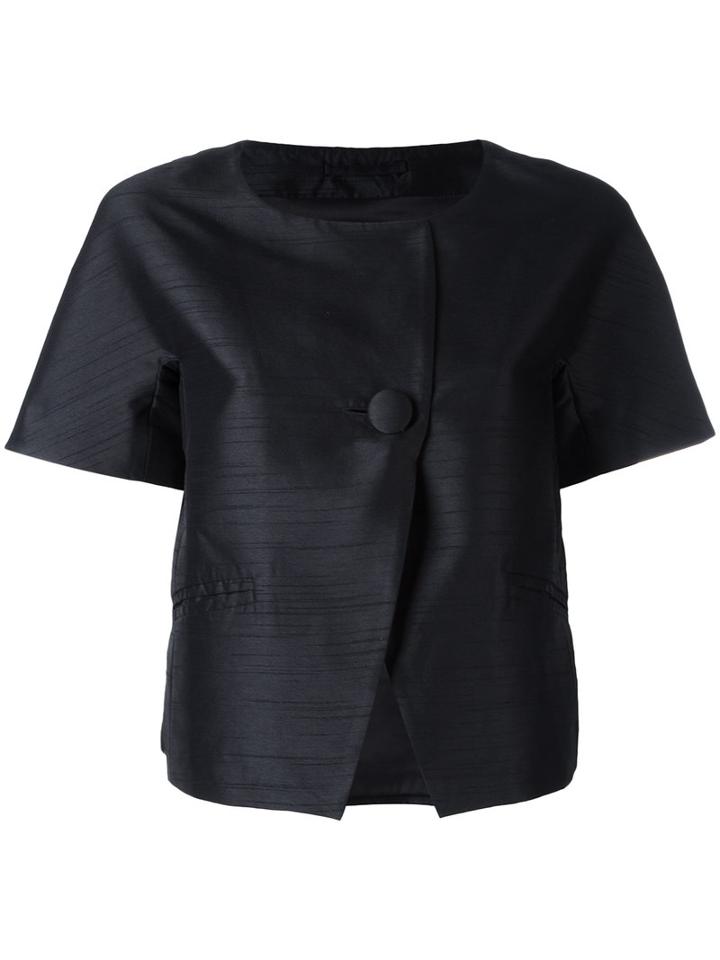 Herno - Cropped Collarless Jacket - Women - Polyester/acetate - 46, Blue, Polyester/acetate