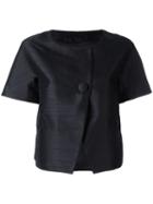 Herno - Cropped Collarless Jacket - Women - Polyester/acetate - 46, Blue, Polyester/acetate