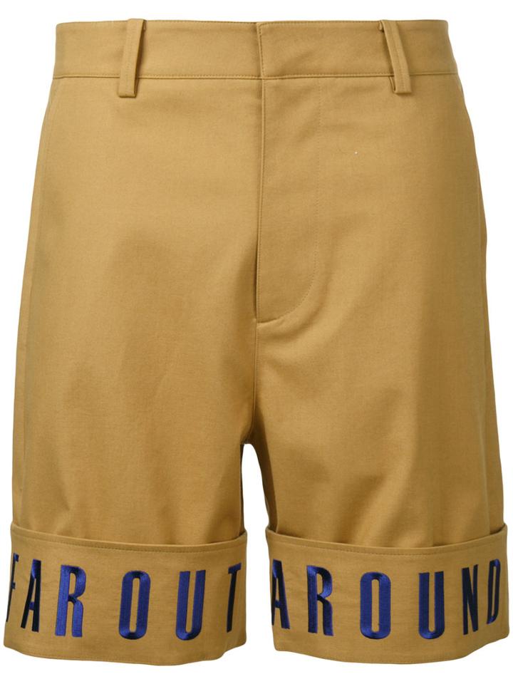 General Idea Embroidered Hem Shorts, Men's, Size: 50, Brown, Cotton/polyester/polyurethane
