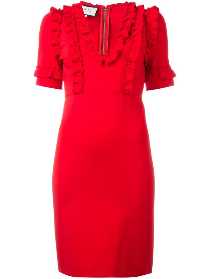 Gucci Ruffle Trim Dress - Red