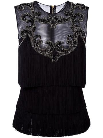 Balmain Embellished Sheer Panel Blouse, Women's, Size: 36, Black, Nylon/plastic/spandex/elastane/glass