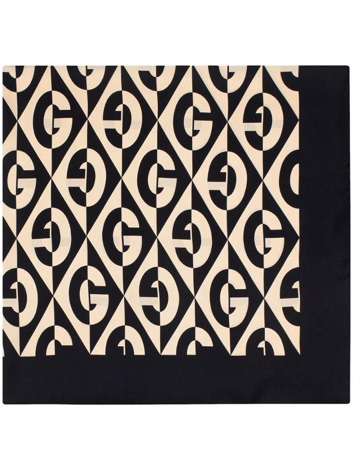 Gucci Silk Scarf With G Rhombus Print - Black