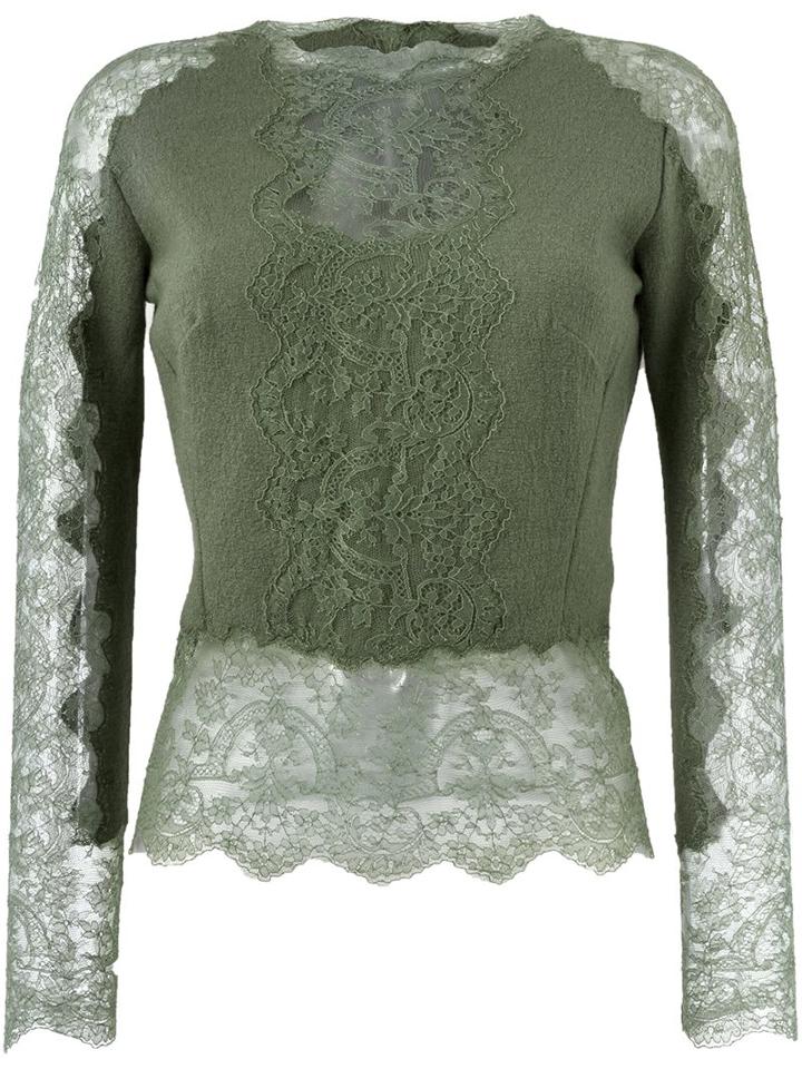 Ermanno Scervino Lace Insert Sweater, Women's, Size: 44, Green, Silk/polyamide/cashmere/wool