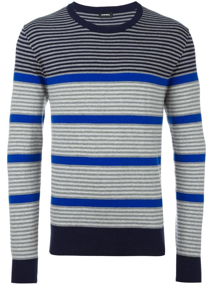 Diesel Ribbed Trim Striped Jumper, Men's, Size: Xl, Blue, Cotton/nylon/spandex/elastane