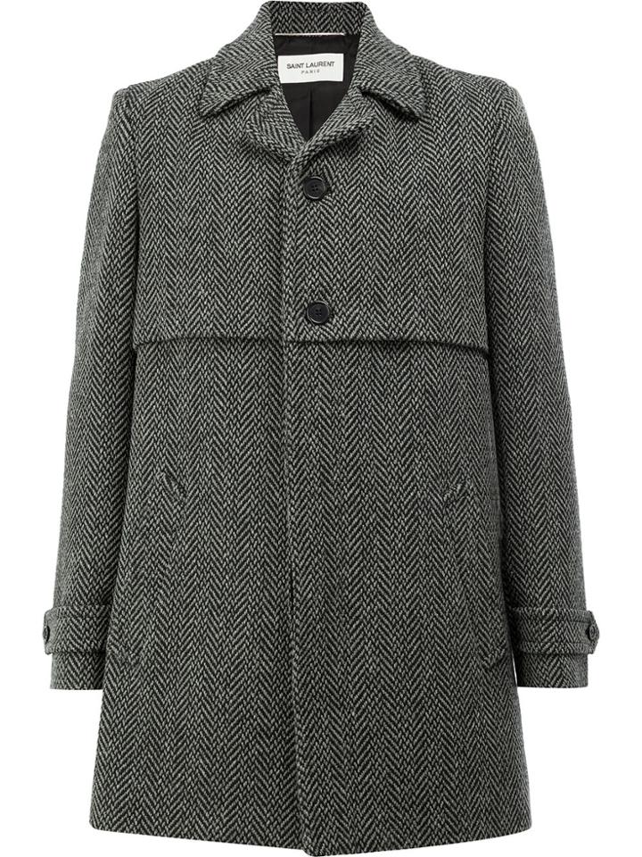 Saint Laurent Herringbone Coat - Grey