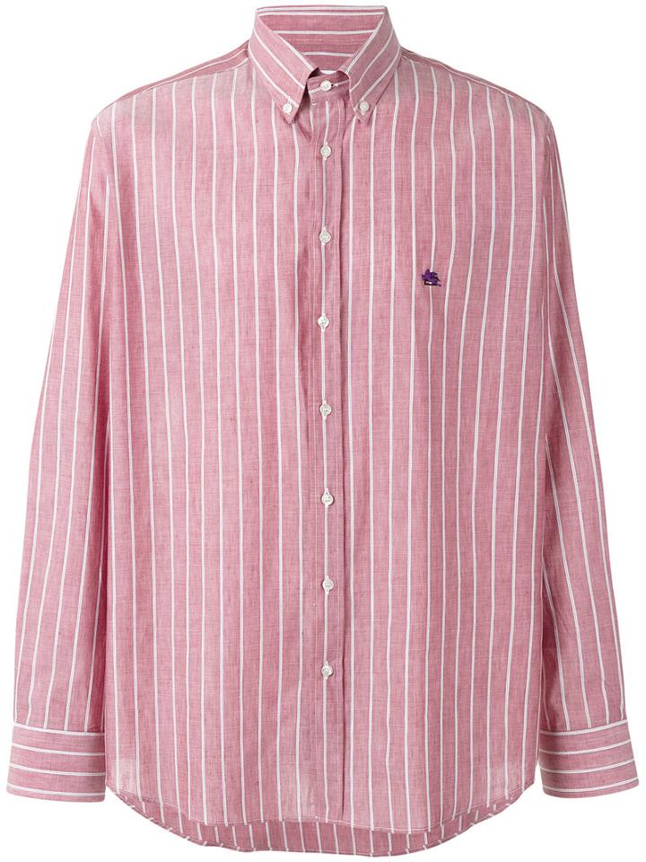 Etro Striped Shirt, Men's, Size: 41, Red, Cotton/linen/flax