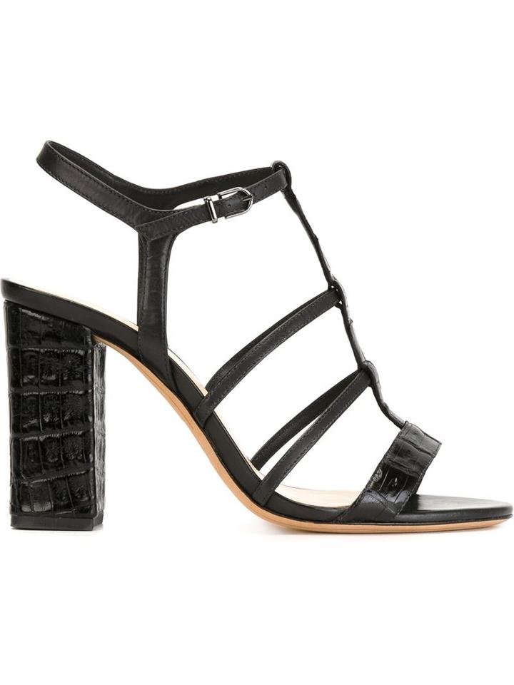 Alexandre Birman Strappy Crocodile Effect Sandals, Women's, Size: 40, Black, Leather/calf Leather