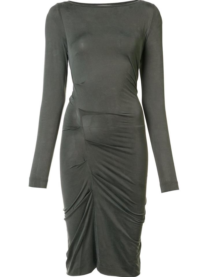 Nicole Miller Gathered Fitted Dress, Women's, Size: Medium, Grey, Cupro/spandex/elastane
