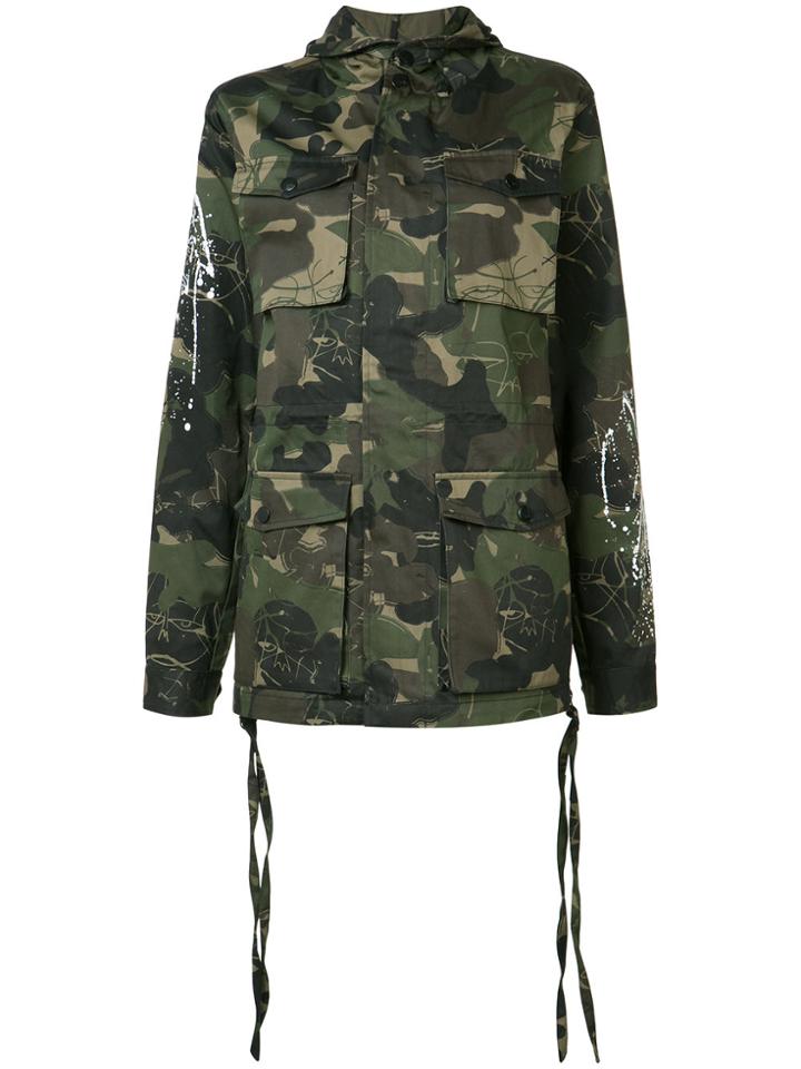 Haculla Camouflage Print Hooded Coat - Green