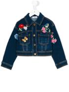 Monnalisa - Floral Embroidered Denim Jacket - Kids - Cotton/polyester/spandex/elastane - 9 Yrs, Blue
