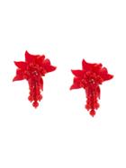 Oscar De La Renta Flower Clip-on Earrings - Red