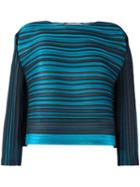 Pleats Please By Issey Miyake Pleated Stripes Boxy Blouse, Women's, Size: 3, Blue, Polyester
