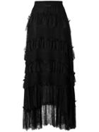 Philosophy Di Lorenzo Serafini - Ruffle Trim Maxi-skirt - Women - Cotton/polyamide/polyester - 44, Women's, Black, Cotton/polyamide/polyester