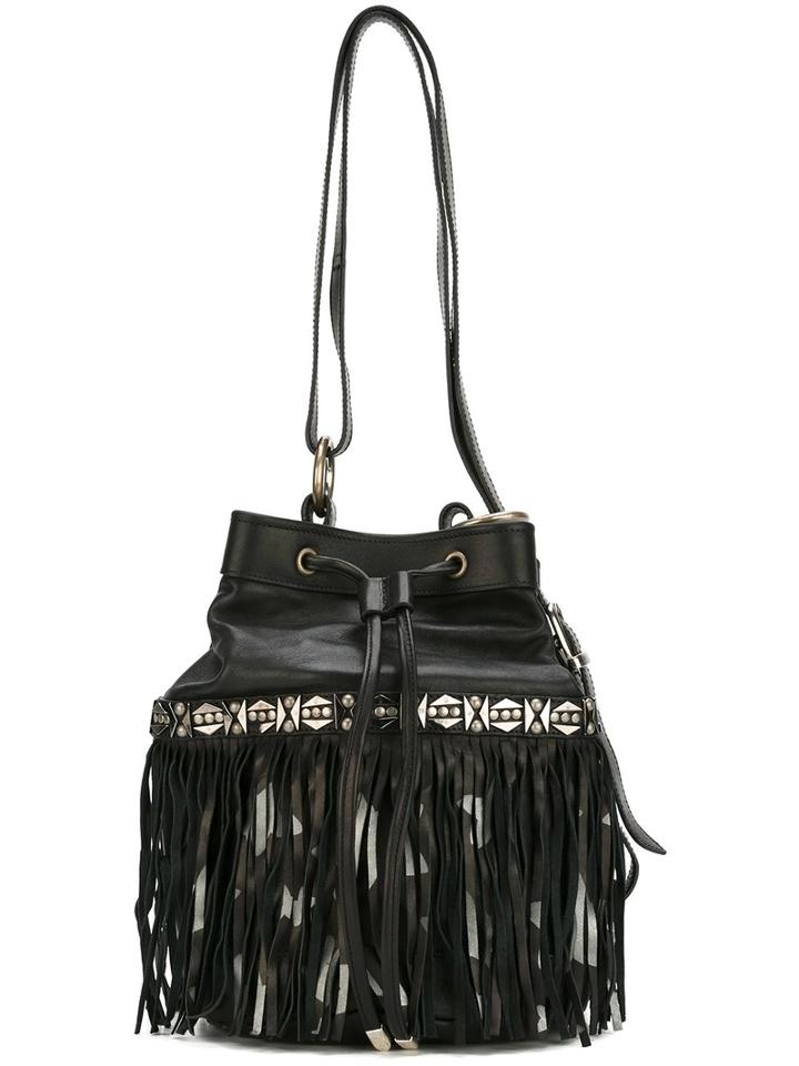 Htc Hollywood Trading Company Fringed Bucket Shoulder Bag, Women's, Black, Leather