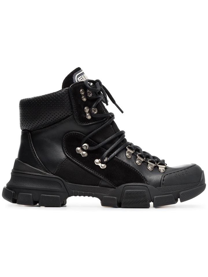 Gucci Black Journey Leather And Canvas Hiking Boots