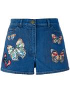 Valentino 'jamaica Butterflies' Denim Shorts - Blue