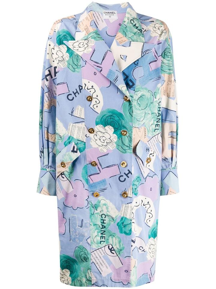 Chanel Vintage 1990's Printed Coat Dress - Blue