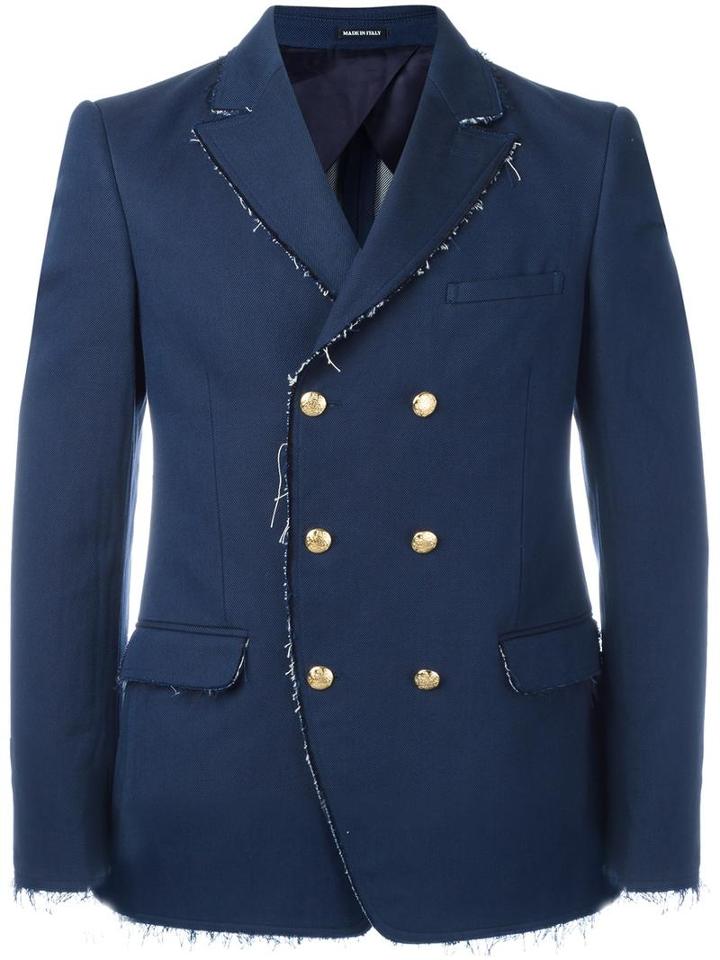 Alexander Mcqueen Double Breasted Jacket, Men's, Size: 50, Blue, Cotton/polyamide/viscose