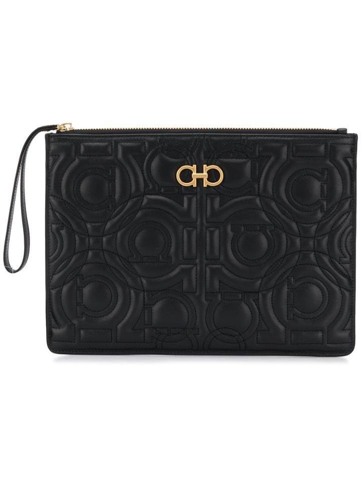 Salvatore Ferragamo Gancini Quilting Clutch - Black