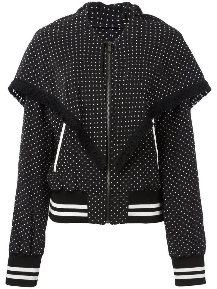 Dolce & Gabbana Polka-dot Fringed Bomber Jacket, Women's, Size: 44, Black, Silk