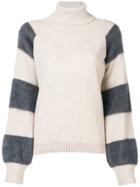 Eleventy Striped Sleeves Sweater - Neutrals